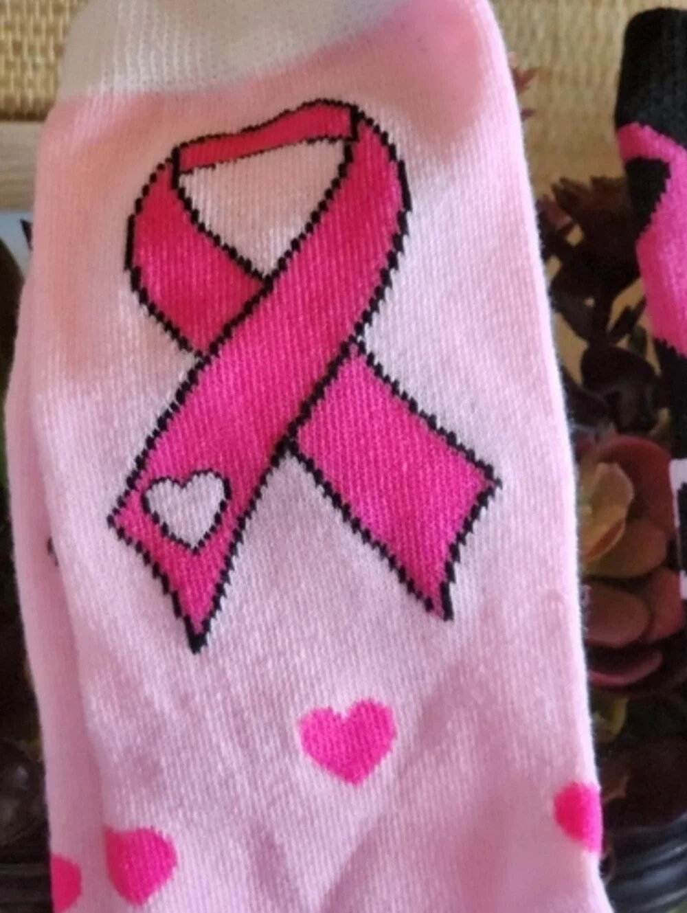 Pink & Black Breast Cancer Awareness Socks - 2 Pair